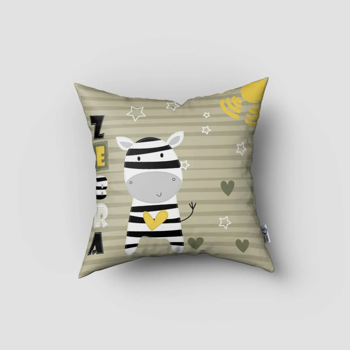 Zebra Kırlent Kılıfı | Yeşil çizgiler, yıldız Desenli