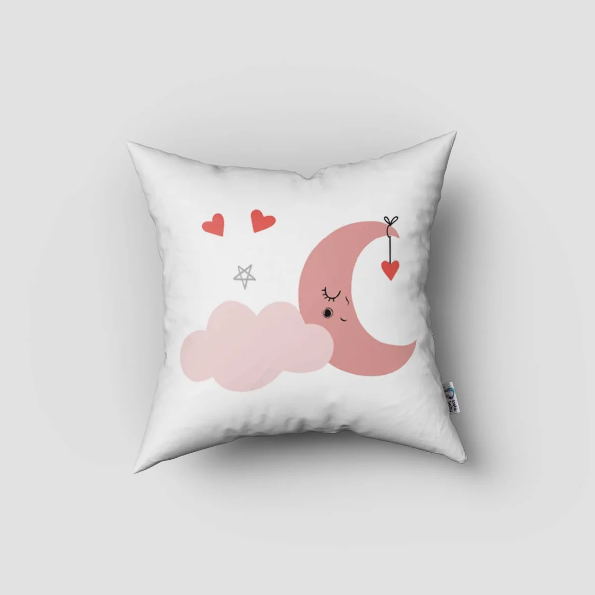 Ay ve Bulut Kırlent Kılıfı | Beyaz pembe ay, bulut Desenli