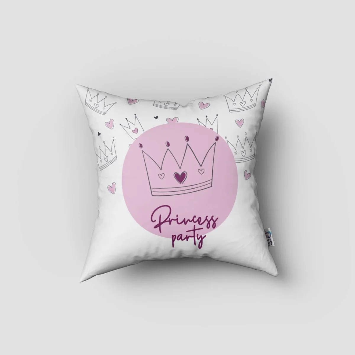 Prenses Kırlent Kılıfı | Beyaz taçlar, kalpler Desenli