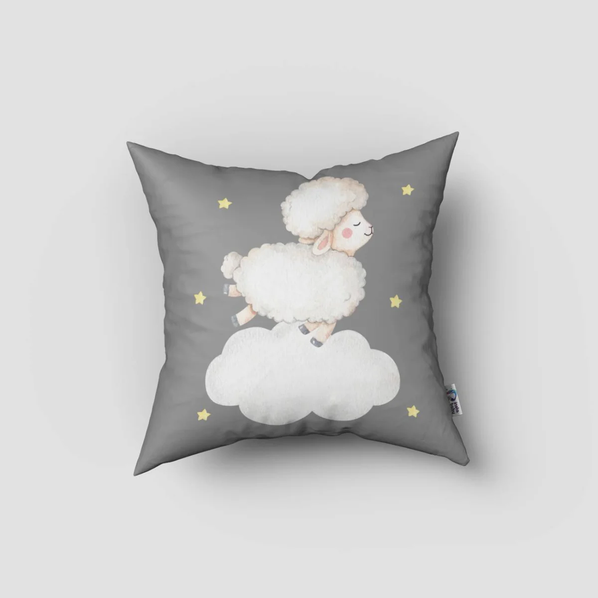 Kuzu Kırlent Kılıfı | Gri yıldızlar, bulut Desenli