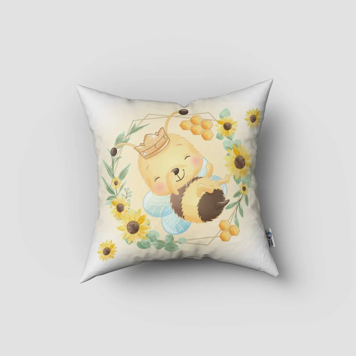 Arı Kırlent Kılıfı | Sarı Ayçiçeği, bal peteği Desenli