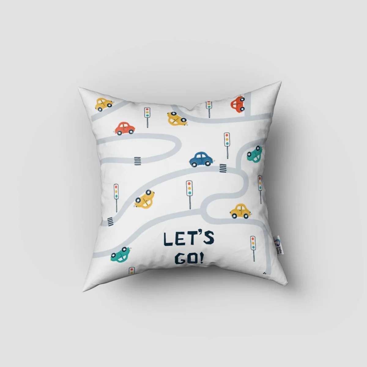 Arabalar Kırlent Kılıfı | Beyaz Yol, trafik lambaları Desenli