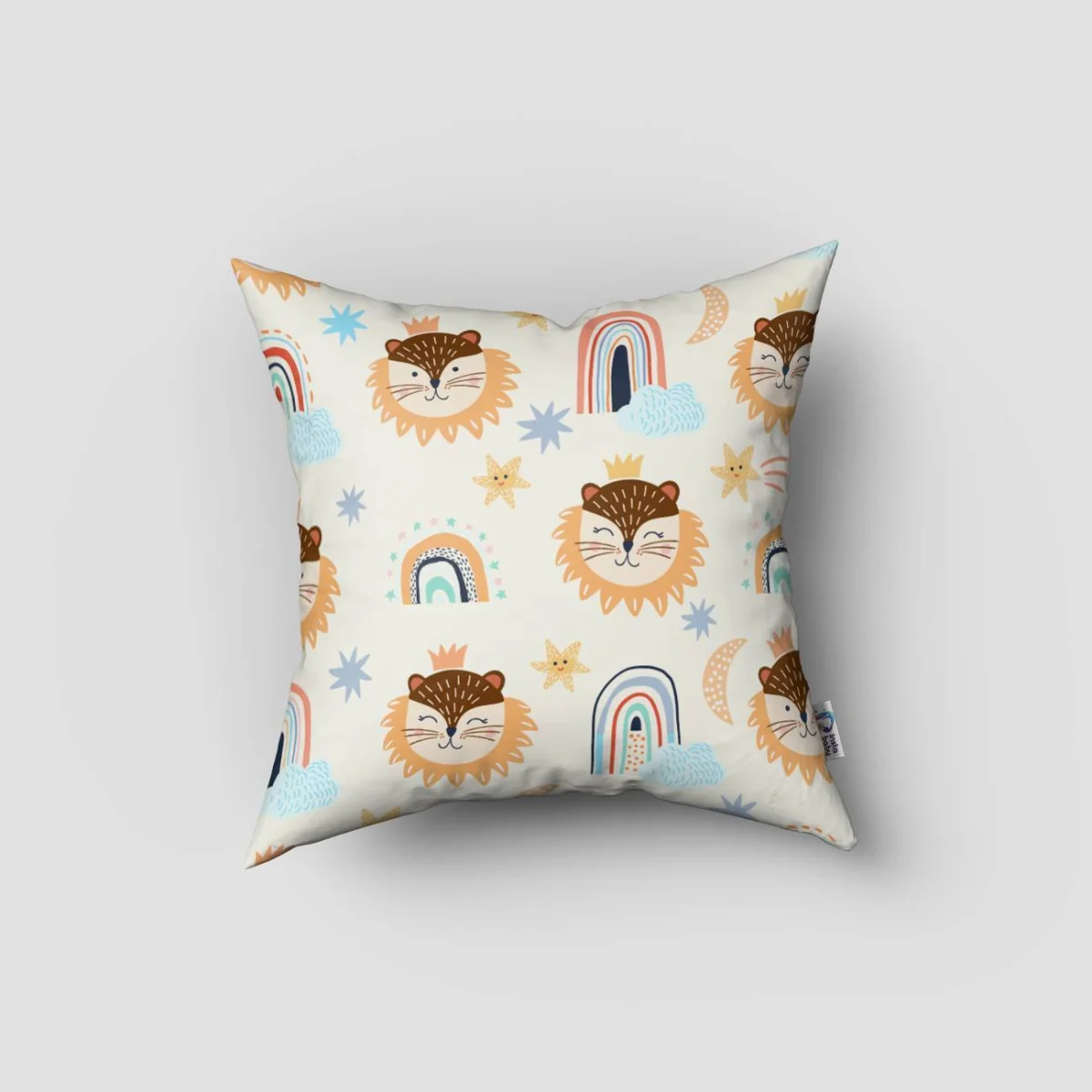 Orman Hayvanları Kırlent Kılıfı | Beyaz gökkuşağı, yıldız Desenli