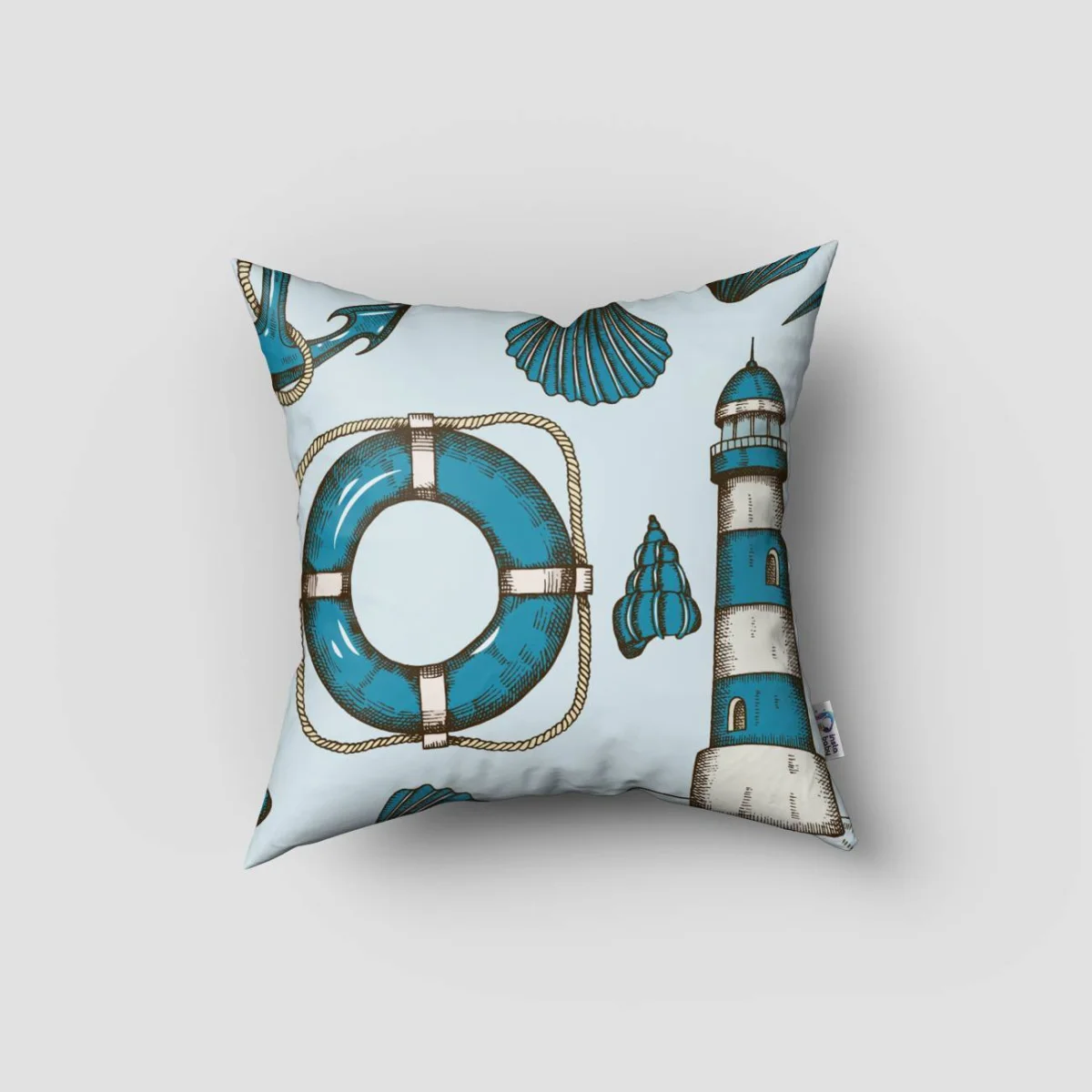 Denizcilik Kırlent Kılıfı | Mavi Çapa, can simidi Desenli