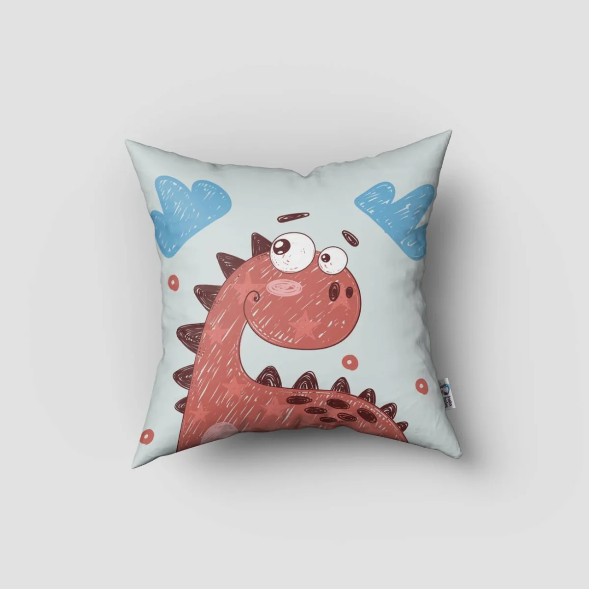 Dinozor Kırlent Kılıfı | Mavi bulutlar, kaykay Desenli