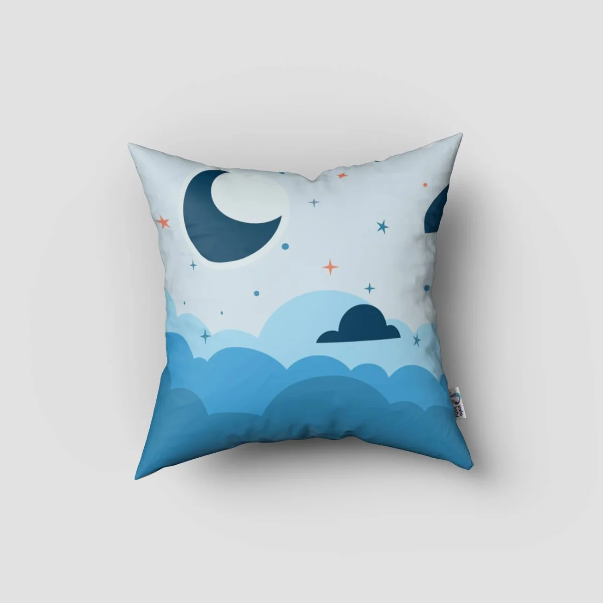 Ay ve Bulutlar Kırlent Kılıfı | Mavi Ay, bulut Desenli