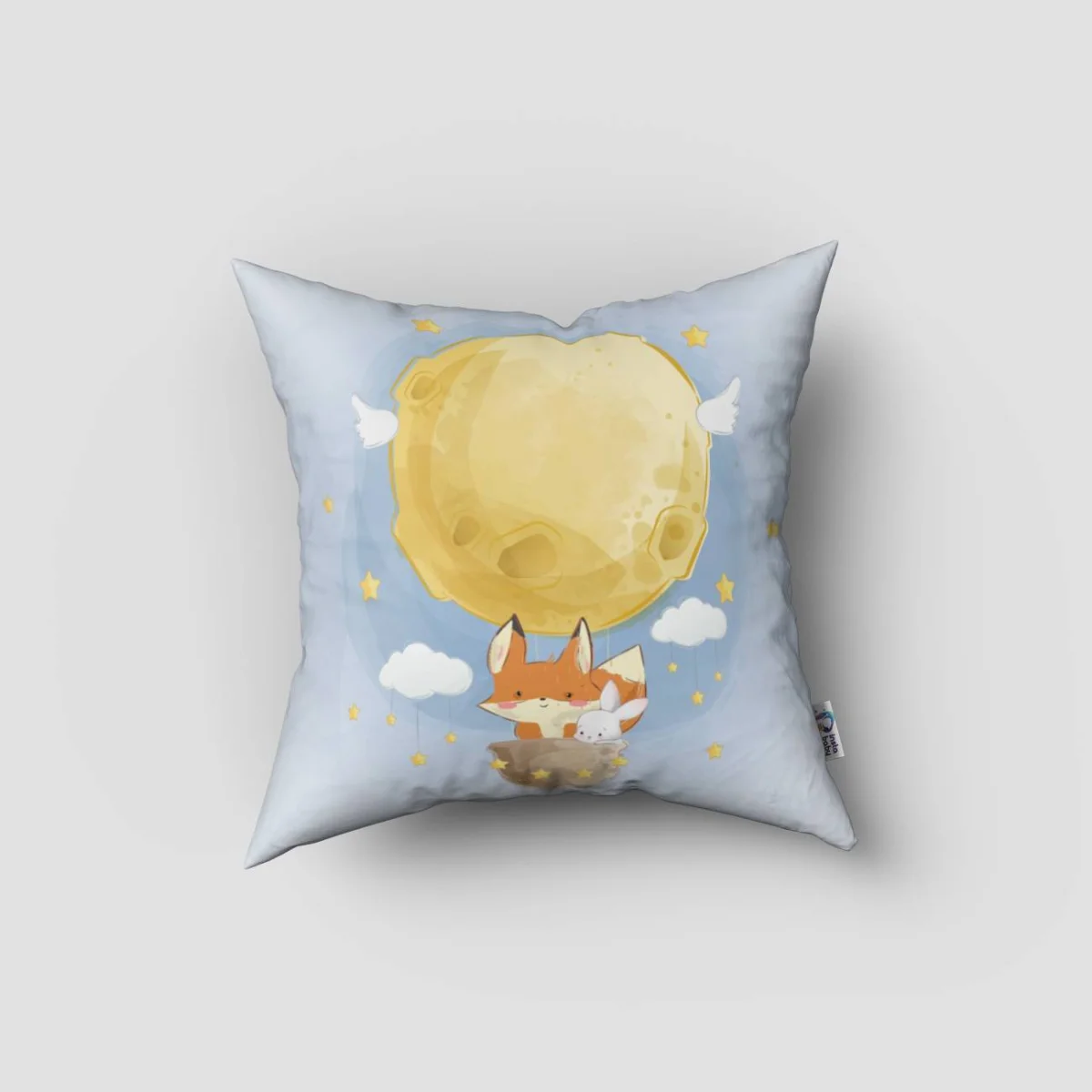 Uzay, Hayvanlar Kırlent Kılıfı | Mavi yıldız, bulut Desenli